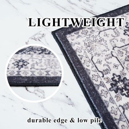 Skiennix Washable 3x7 Entryway Runner Rug - Soft, Water-Resistant Non-Slip Carpet for Home Use | Black