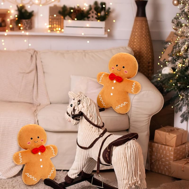 Christmas Gingerbread Throw Pillows Set of 2 – Soft Plush 15.7 in Decor for Sofa