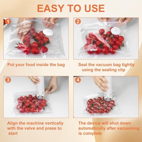 Handheld Vacuum Sealer - Portable Food Saver with 30 Reusable Bags | Easy to Clean & Extends Freshness 10x