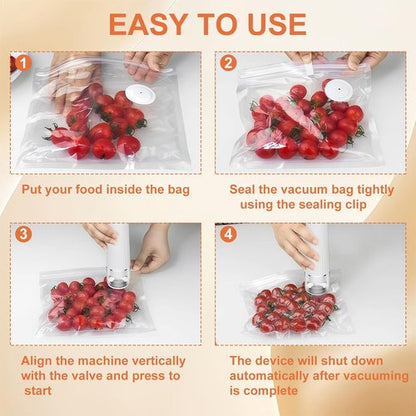 Handheld Vacuum Sealer - Portable Food Saver with 30 Reusable Bags | Easy to Clean & Extends Freshness 10x