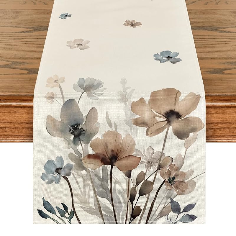 Artoid Mode Brown Poppy Floral Table Runner - 13 x 120 Inch, Brown+13" x 120"