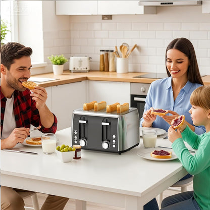 Skiennix 4-Slice Stainless Steel Toaster - 6 Browning Settings, Removable Crumb Tray, Perfect for Bagels & Waffles