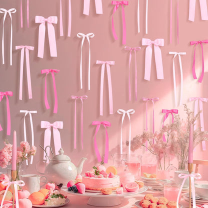 Skiennix 40Pcs Pink Bow Wall Decor - DIY Photo Backdrop & Garland for Birthday, Baby Shower, Bachelorette Parties