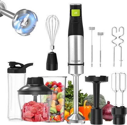 Consciot 10-in-1 Immersion Blender - Powerful 1100W Stainless Steel with Speed Control & Accessories