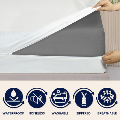 Zippered Mattress Encasement | Queen Mattress Protector - 6-Sided Waterproof Cover - Soft & Noiseless