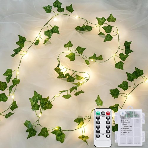 JMEXSUSS 33Ft Ivy Vines with 100 LED Fairy Lights - Battery Operated with Remote for Bedroom & Party Decor | Warm White