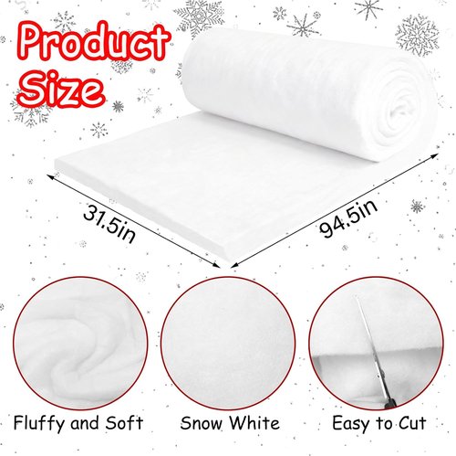 Fake Snow Blanket - Artificial Snow Roll for Christmas Decor | 31.5" x 94.5" Fluffy White Blanket