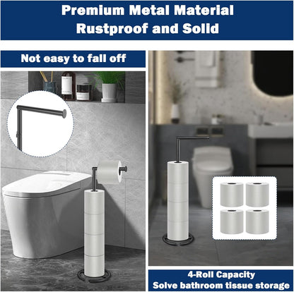 NearMoon Bath Toilet Paper Holder - Modern Standing Tissue Roll Holder with Rustproof Metal Base | Matte Black