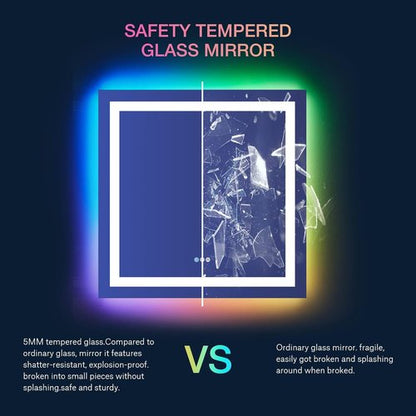 LOAAO LED Bathroom Mirror - 36" x 36" Anti-Fog, Dimmable, RGB Backlit & Front Lighted with Memory Function
