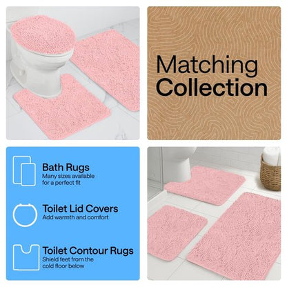 GORILLA GRIP Plush Absorbent Shaggy Chenille Bath Rug Mat for Square Toilet Base with Rubber Backing, Machine Washable Rugs, Soft Microfiber Contour Mats for Toilets, Bathroom Decor, Lt Pink