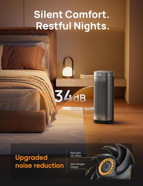 DREO Portable Space Heater - Fast Heating PTC Ceramic with Remote | 1500W, 12H Timer, 70° Oscillation, Overheat Protection