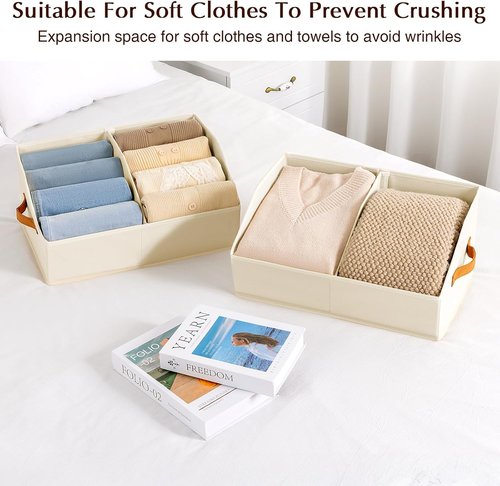 Homsorout Closet Organizers - 8 Pack Collapsible Trapezoidal Storage Bins with Orange Handles | Beige