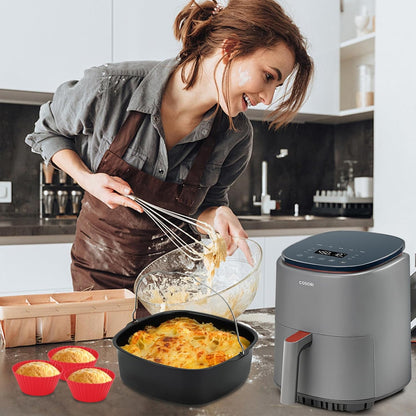 Skiennix 8-Inch Air Fryer Cake Pan - Non-Stick Deep Baking Pan with Muffin Cups | Perfect for Instant Pot