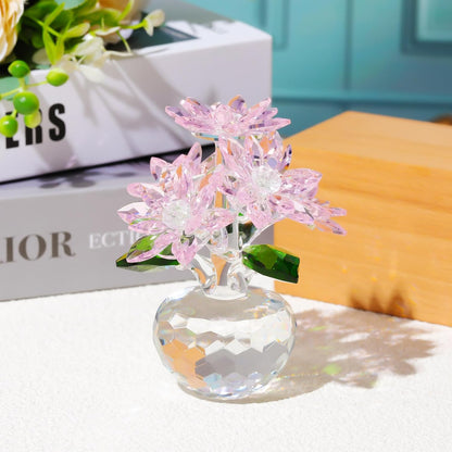 YWHL Pink Crystal Flower Figurine - Handmade Glass Decor Gift for Women | Beautiful Table Centerpiece