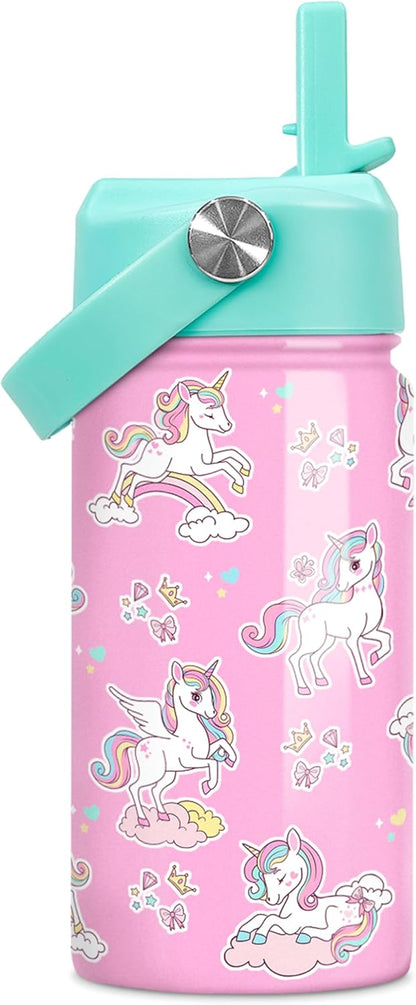 Skiennix Unicorn Water Bottle - 12 Oz Insulated Stainless Steel with Straw Lid | Perfect for Kids
