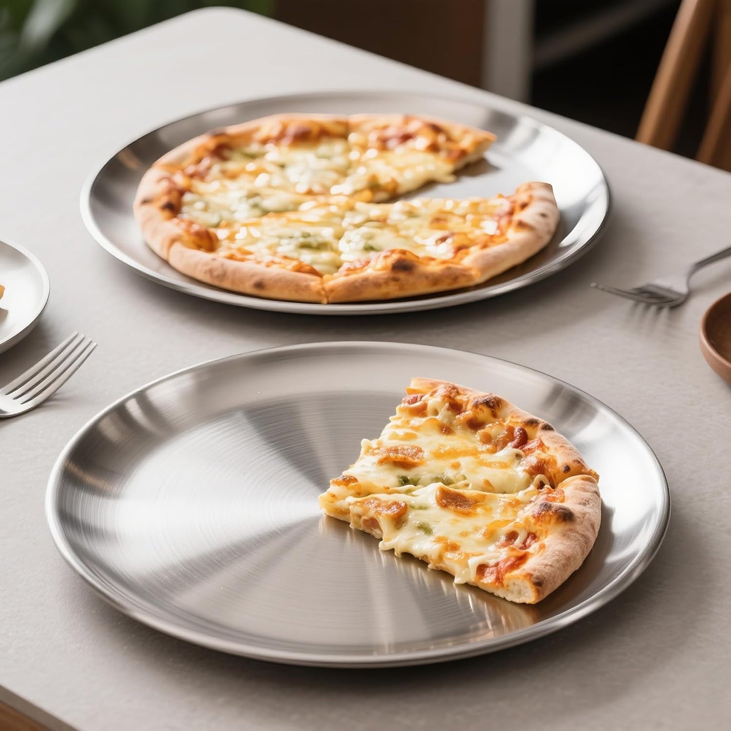 Stainless Steel Pizza Pan Set of 2 - 12 Inch Non-Stick Round Trays for Easy Baking & Cleaning