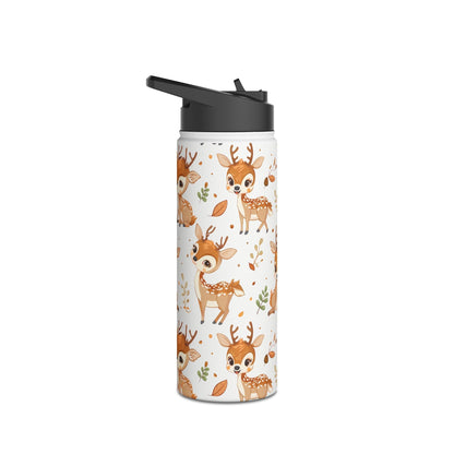 Insulated Water Bottle Thermos, 18oz, Cute Baby Deer - Double Walled Stainless Steel, Keeps Drinks Hot or Cold