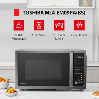 TOSHIBA Countertop Microwave Oven - 0.9 Cu Ft, 900W, Mute Function & Child Lock | Black Stainless Steel