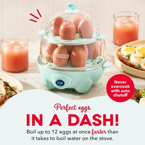 Dash Deluxe Egg Cooker - 3-in-1 Boiler, Poacher & Steamer - Holds 12 Eggs, Aqua - BPA Free & Dishwasher Safe
