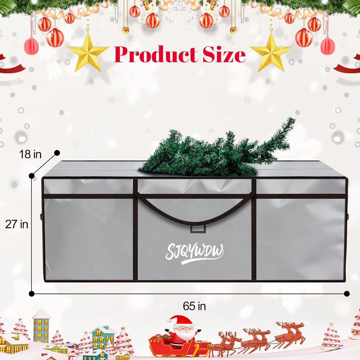 Skiennix Christmas Tree Storage Bag - 9 Ft Heavy-Duty 600D Oxford Cloth with Double Zippers & Mesh Bags | Gray (65×18×27 in)
