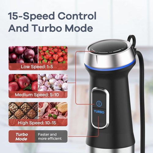 Ganiza Immersion Blender - 5-in-1 Handheld Blender with 1000W Motor & Stainless Steel Blade | Includes 800ml Beaker, 600ml Chopper, Whisk & Milk Frother