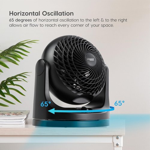 IRIS USA WOOZOO Desk Fan - Oscillating Air Circulator with 3 Speeds & 112° Tilt - Quiet & Compact for Bedroom, Office, Black