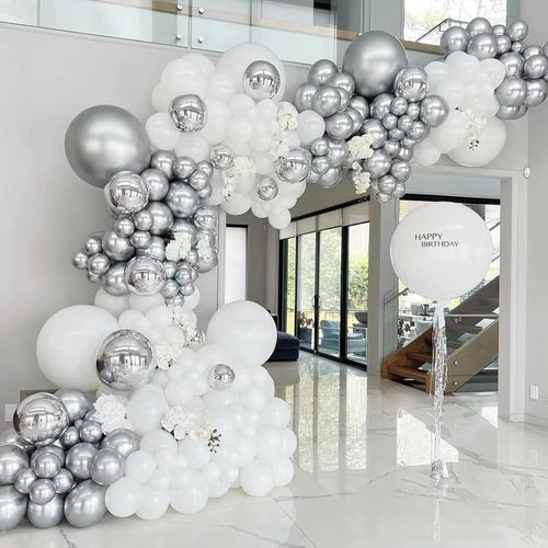 Awenztech Metallic Silver Balloons - 12 Inch Chrome Latex Balloons | 50pcs for Weddings, Graduations & Parties