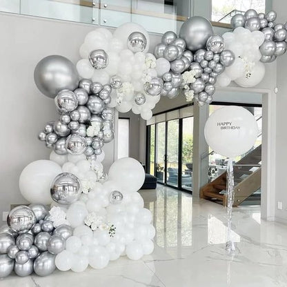 Awenztech Metallic Silver Balloons - 12 Inch Chrome Latex Balloons | 50pcs for Weddings, Graduations & Parties