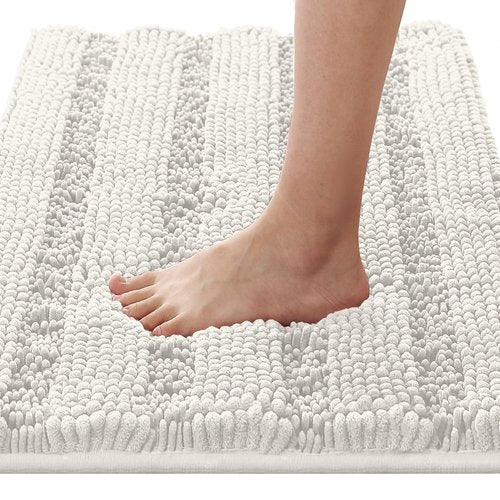 H.VERSAILTEX Bath Mats for Bathroom Non Slip Thick Chenille Striped Bath Rug Absorbent Fluffy Soft Shaggy Rugs Washable Dry Fast Plush Mats for Indoor, Bath Room, Tub - 17" x 24", Cream