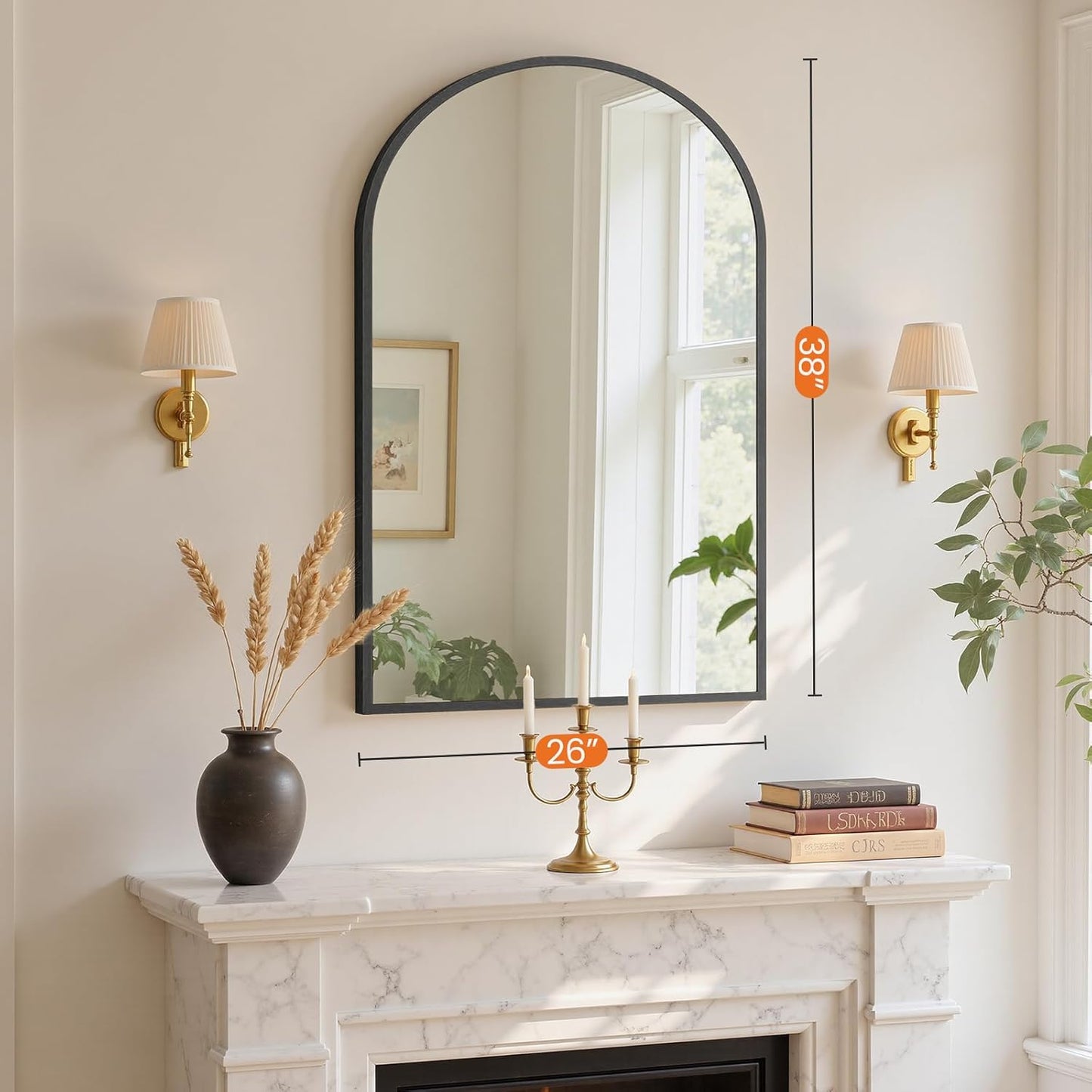 Sweetcrispy Arch Black Bathroom Wall Mirror - 26"x38" Metal Frame Vanity Mirror for Home Decor