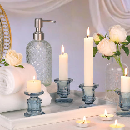 Regine Switzerland Blue Glass Candlestick Holders - 12 Pcs Crystal Taper Candle Holders for Weddings & Home Decor