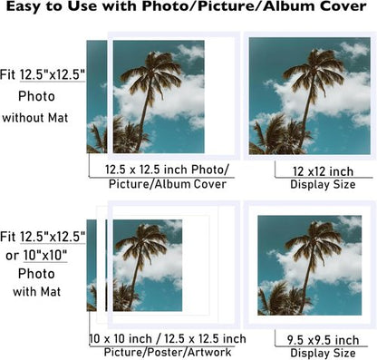 JCJMY 12.5x12.5 Picture Frame - White Vinyl Record Album Cover Display with 10x10 Mat & Plexiglass