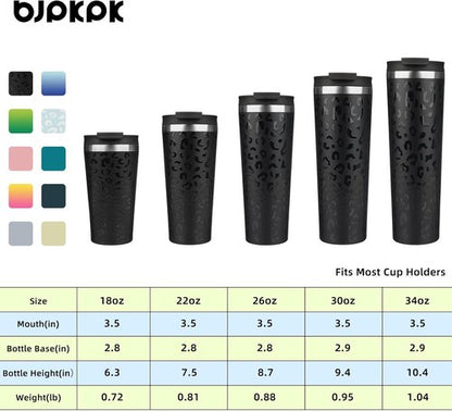 BJPKPK 18oz Insulated Tumbler - Stainless Steel Travel Coffee Mug with Lid & Straw | Black Leopard