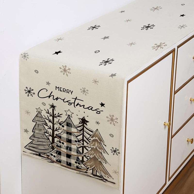 Christmas Trees Grey Table Runner 13x72 Inch - Aqrbeci Snowflake Winter Kitchen Table Decor (Variation: 13"W x 72"L)