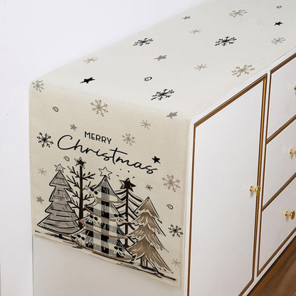 Christmas Trees Grey Table Runner 13x72 Inch - Aqrbeci Snowflake Winter Kitchen Table Decor (Variation: 13"W x 72"L)