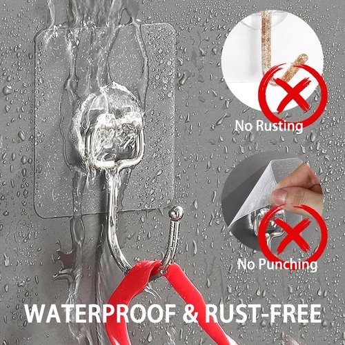 Kimono Heavy-Duty Adhesive Hooks - Transparent Waterproof Wall Hooks for Towel & Coat | 8-Pack