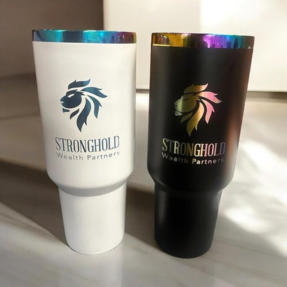 Makerflo 40 oz Rainbow Plated Black Powder Coated Tumbler - Ideal for Crafting & Personalization | Pack of 25