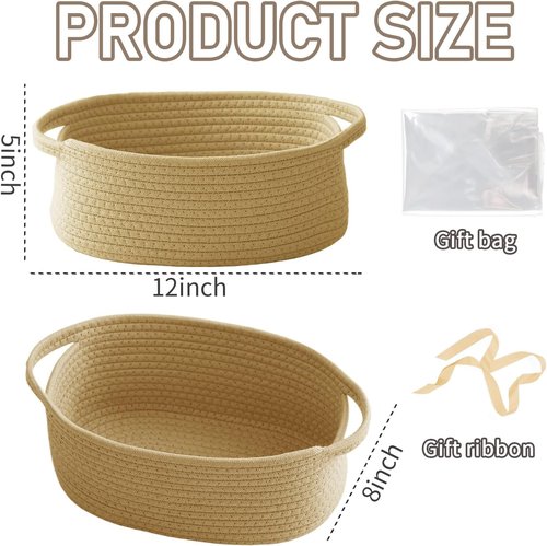 JMvicyroam Woven Basket - Small Rope Storage Bin with Handles | Perfect Organizer for Shelves & Closets