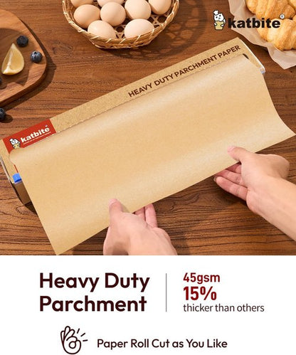 Katbite Unbleached Parchment Paper - Heavy Duty Non-Stick Baking Roll, 15 in x 210 ft, Ideal for Air Fryer & Steaming