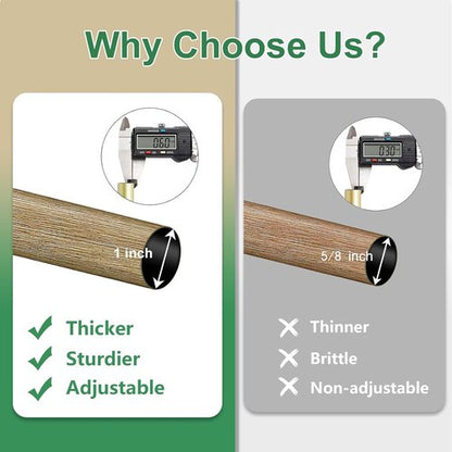 Byondeth Curtain Rods - Adjustable 16 to 48 Inches | 1 Inch Diameter with Wood Grain Leaf Finials