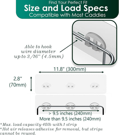 Skiennix Shower Caddy Adhesive Replacement Stickers - Strong Suction Hooks for Bathroom Storage | Large Transparent Design, 3 Hooks