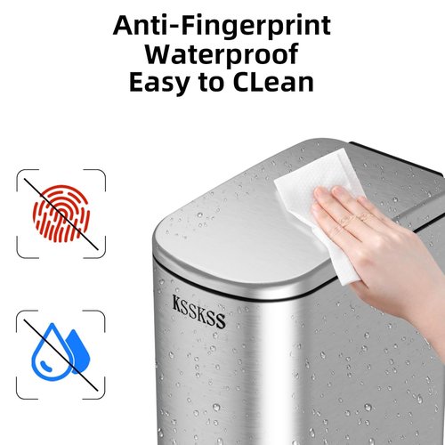 KSSKSS Slim Bathroom Trash Can - 2.6 Gallon Stainless Steel with Soft Close Lid | Removable Liner, Silver