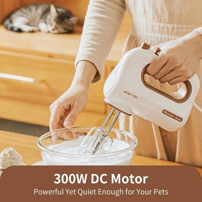 Skiennix 300W Electric Hand Mixer - Powerful Quiet DC Motor for Baking & Cake Making | Compact White Design
