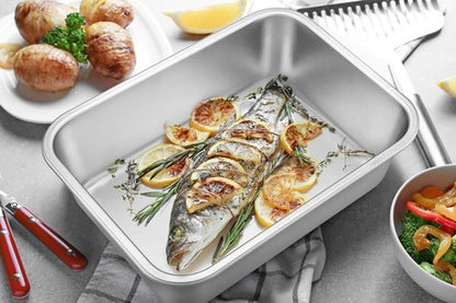 E-far Lasagna Pan Set - Deep Stainless Steel Baking Pans, Non-Toxic & Dishwasher Safe, 12.75 x 10 x 3.2 Inches