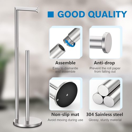 Bathth Toilet Paper Holder Stand - Brushed Nickel Free Standing Design | Stylish Bathroom Storage