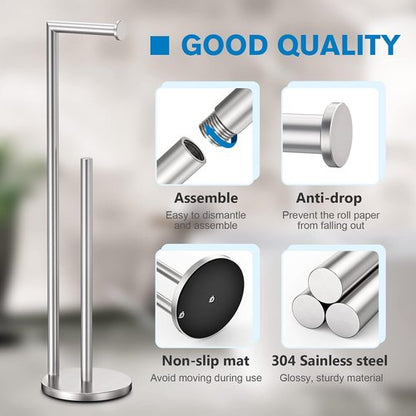 Bathth Toilet Paper Holder Stand - Brushed Nickel Free Standing Design | Stylish Bathroom Storage