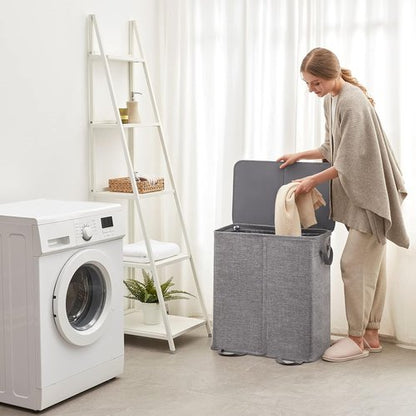 Lifewit Double Laundry Hamper - Large Collapsible Basket with Lid & Removable Bags | 155L Grey