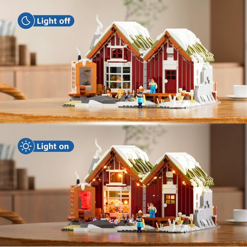 LUMIBRICKS Spa-Cabin Winter Lighting Building Bricks Set - 2235 Pcs LED Christmas Village Model for Families