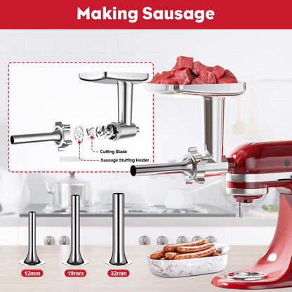 Meat Grinder Attachment for Kitchenaid Stand Mixer, Meat Grinder for KitchenAid, including 3 Sausage Stuffer Accessory, for Kitchen Aid Stand Mixer Easy to Use and Clean