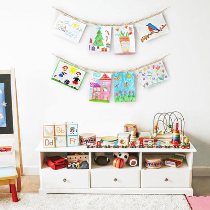 Mkono Hanging Photo Display - Boho Wooden Bead Garland with 10 Clips | Brown, 2 Pack - Perfect for Bedroom Decor